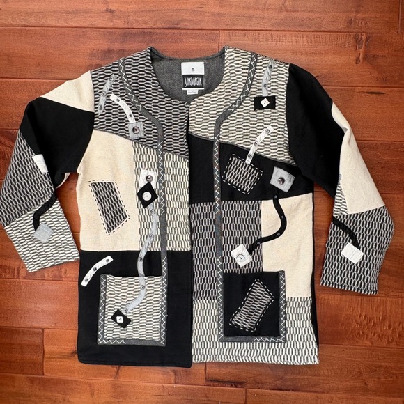 Yak Magik Womens Handcrafted Patchwork Jacket Size M Cotton/Silk Black/White